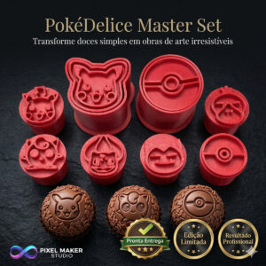 Kit Carimbos Pokémon para Brigadeiro e Doces Gourmet | 8 Peças com Ejetor Profissional
