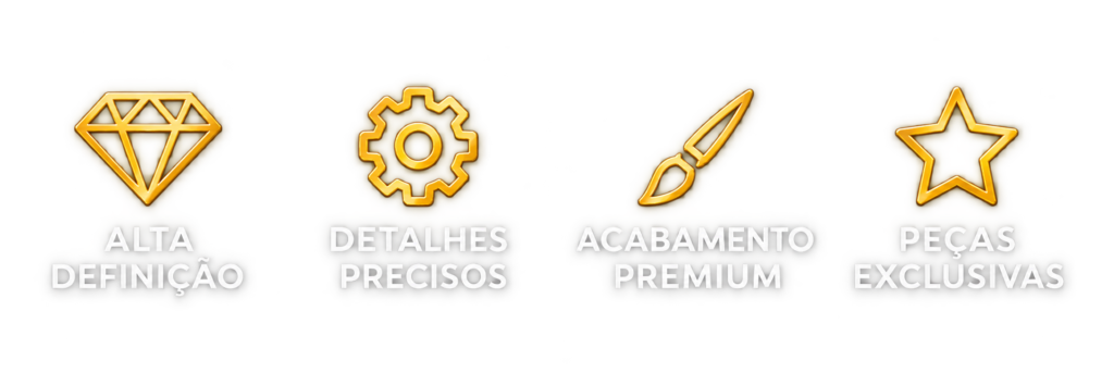 Ícones dourados premium com textos em português